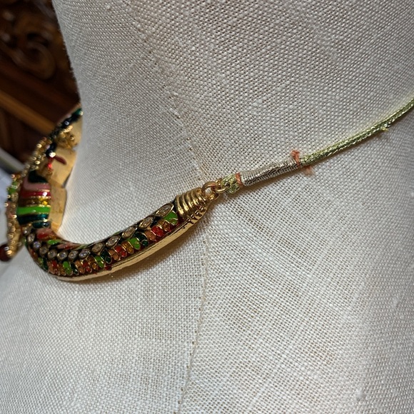 Indian/Bollywood Enamel Faux Zirconia Large Peacock Adjustable Length Necklace - Picture 6 of 7